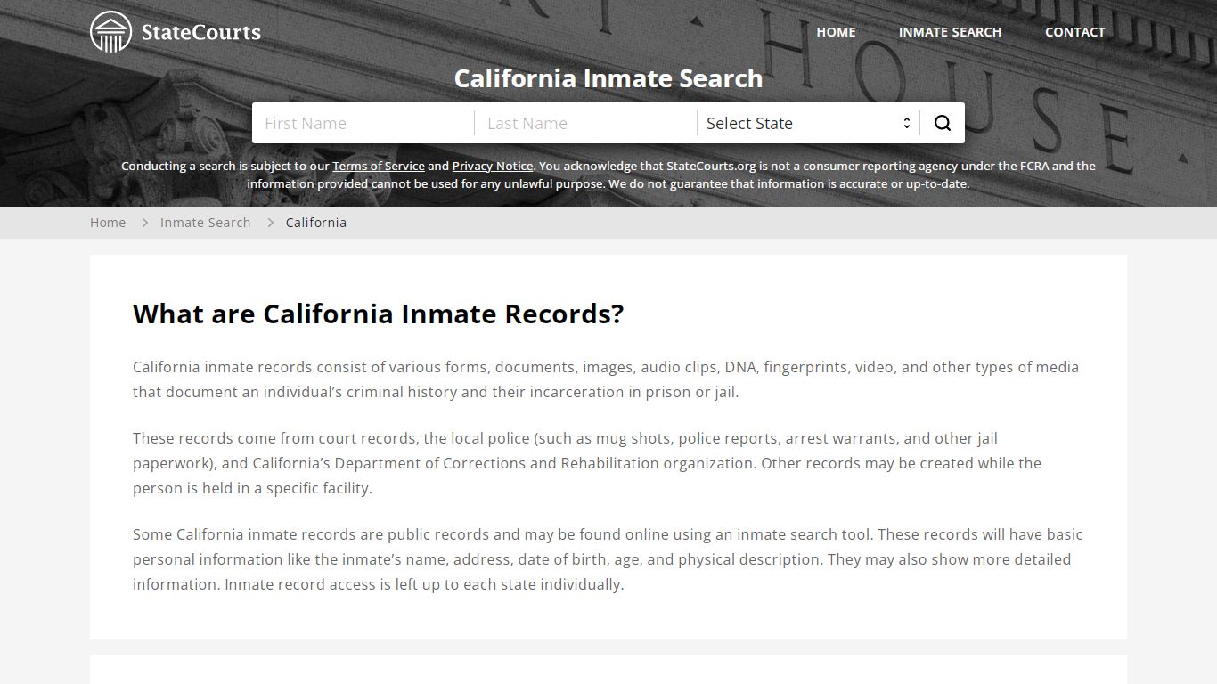 California Inmate Search, Prison and Jail Information - StateCourts