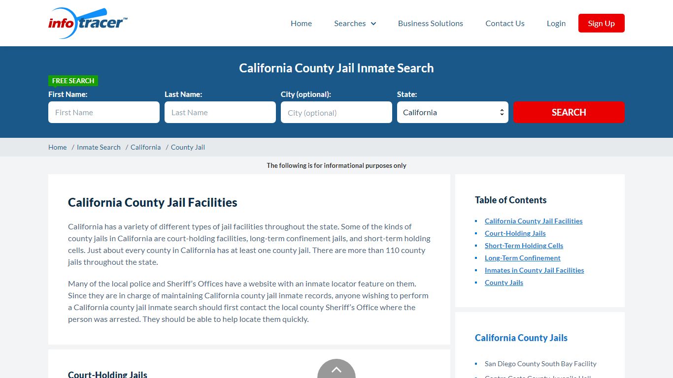 California County Jails Inmate Records Search - InfoTracer